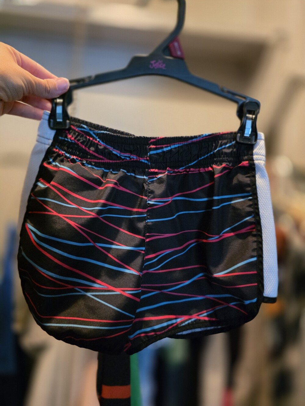 Bobbie Brooks Girls Black White Blue and Pink Retro Print Athletic Shorts